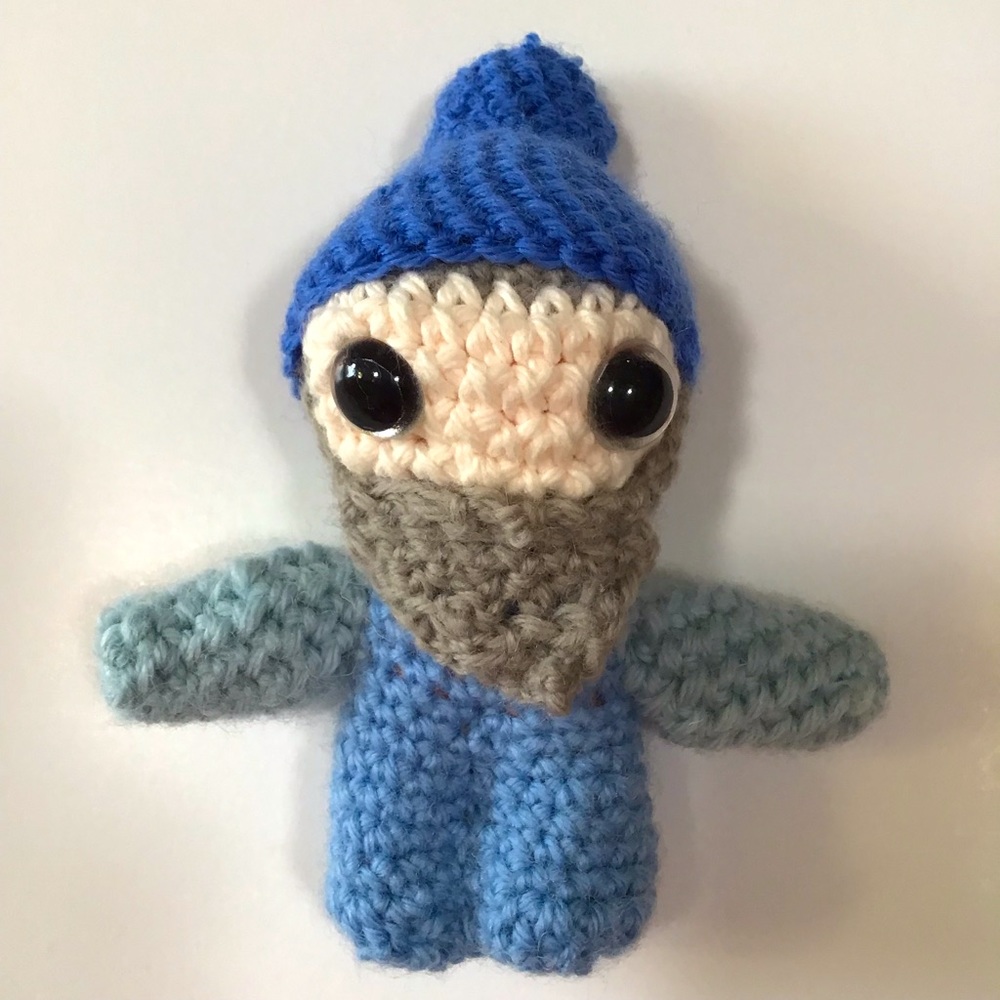 Amigurumi Doll Bearded Dwarf Handmade Crochet Blue Cap Fairy Tale Folk Gnome